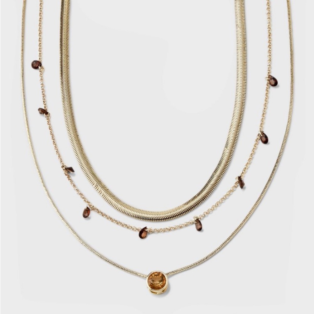 Stone Station and Pendant Multi-Strand
3 Strand Gold Necklace - A New Day NWT